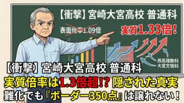 【10月地区実力テスト分析】宮崎大宮高校（普通科）｜倍率1.09倍の裏に潜む「実質倍率1.3倍」の衝撃。西高理数科・定員40名の狭き門が影響する！