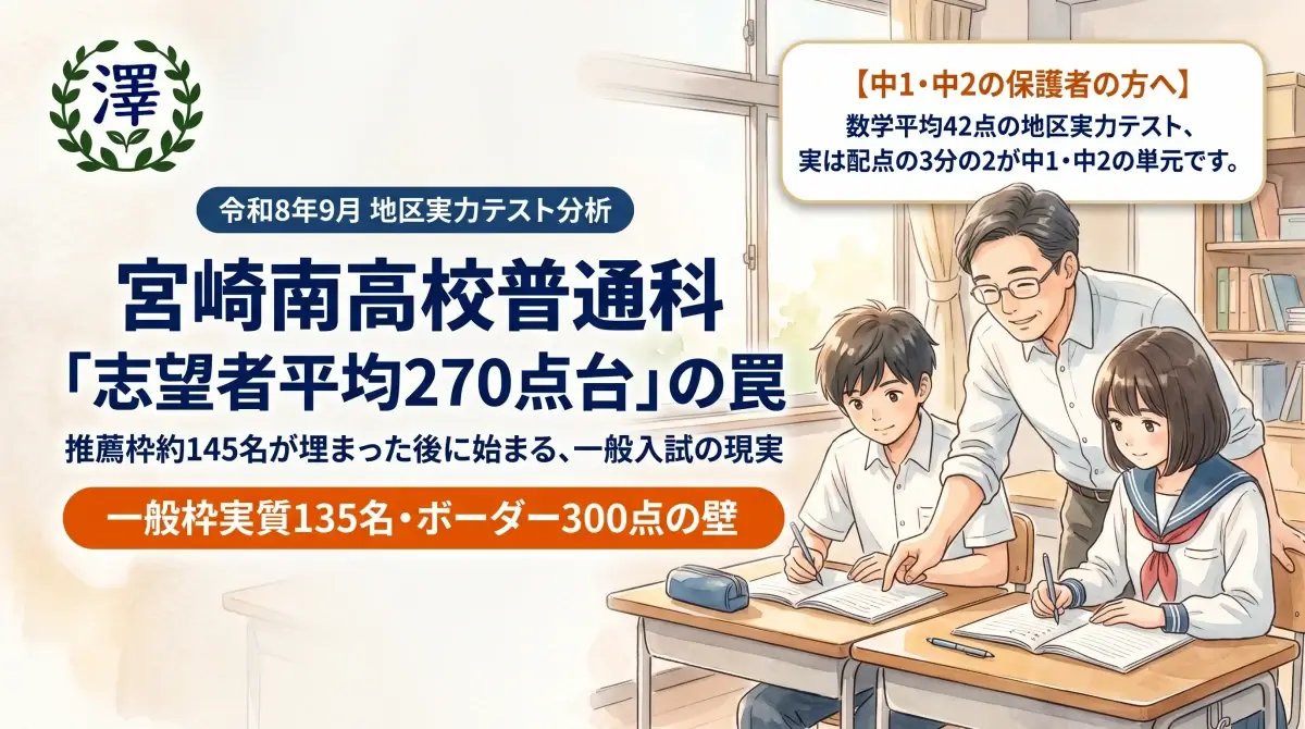 令和8年9月地区実力テスト分析｜宮崎南高校普通科の合格ボーダーと推薦枠に潜む一般入試の落とし穴