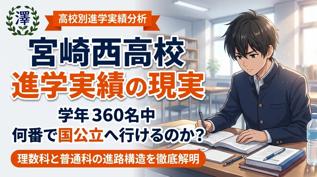 宮崎西高校の進学実績の現実｜学年360名中何番で国公立へ行けるのか？