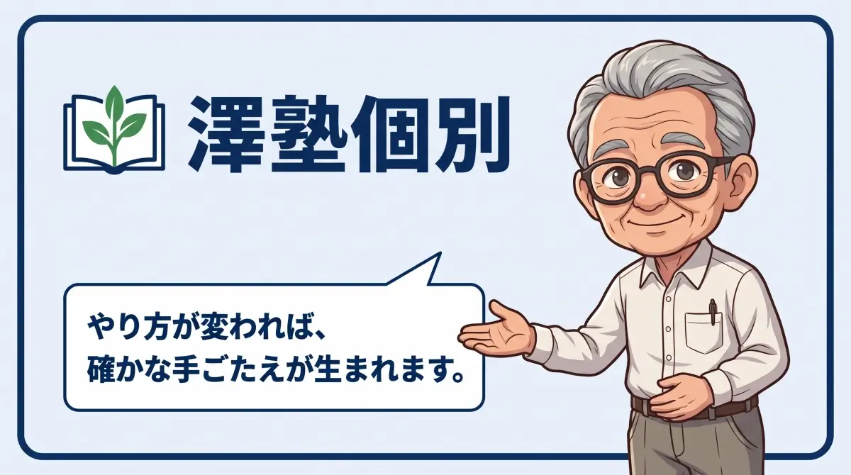 澤塾個別の案内バナー（やり方が変われば、確かな手ごたえが生まれます）